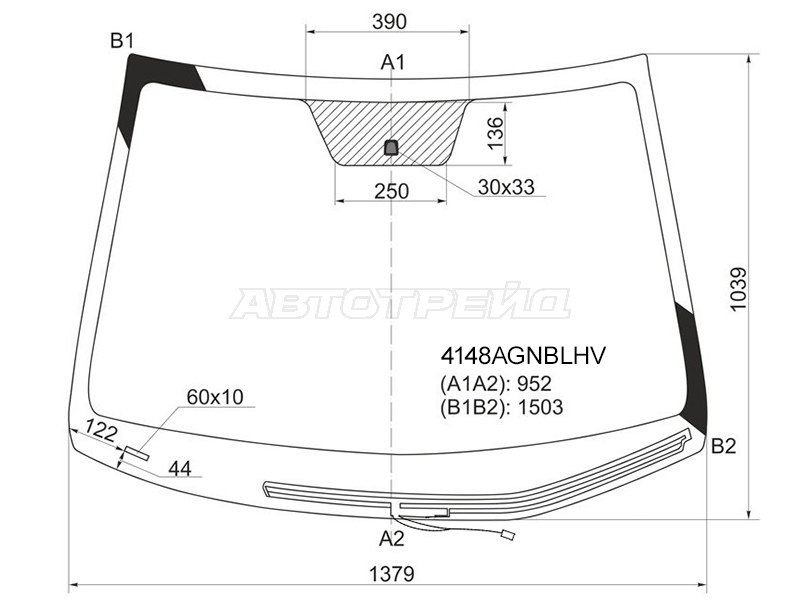 Стекло лобовое (Обогрев щеток) Hyundai Solaris 10-17 / Kia Rio 11-17 - KIA Rio 3 1 (2015-2017), Седан